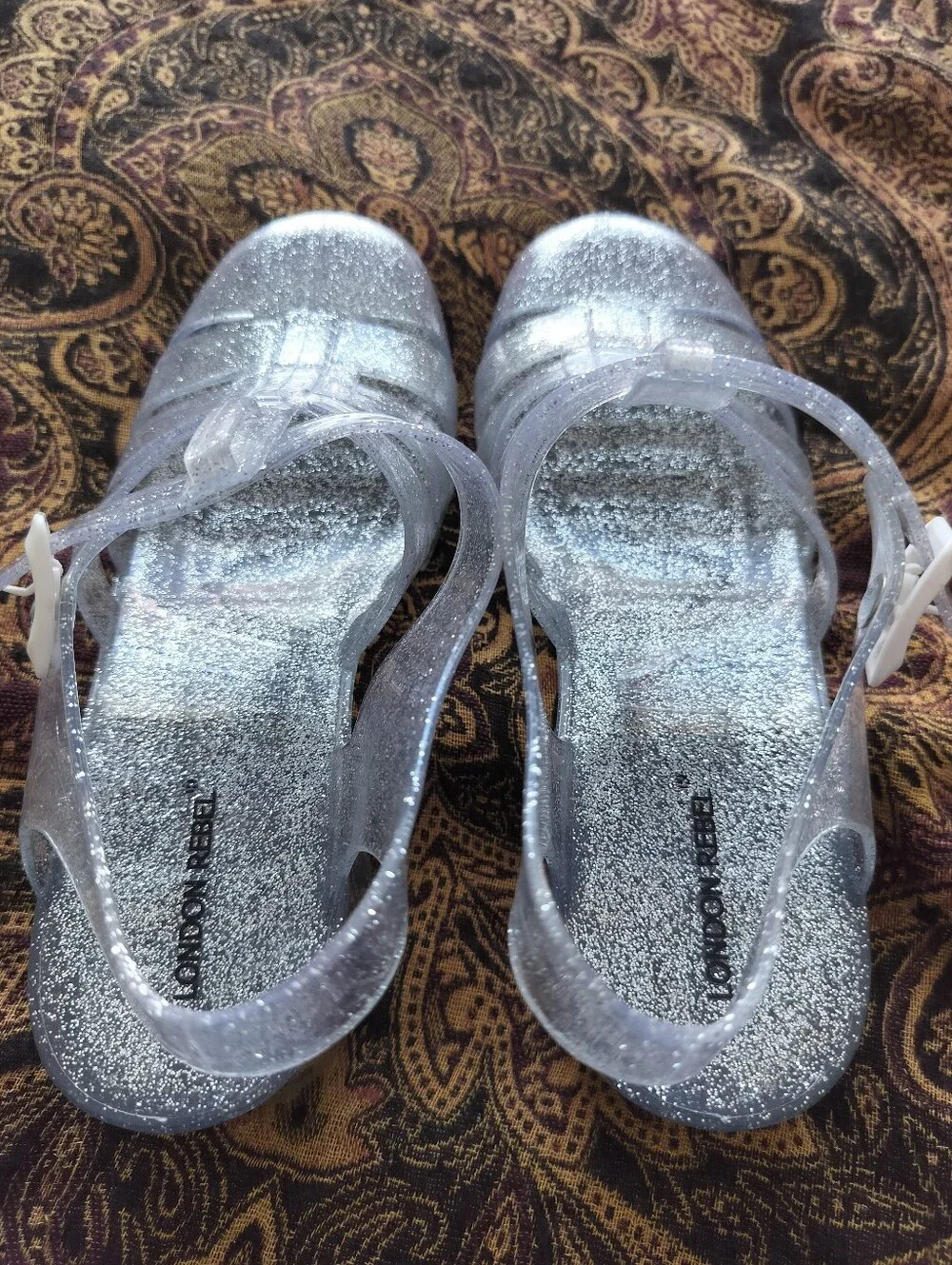 London Rebel Size 10 Clear Silver Glitter Heeled Jelly Sandals EUC - Picture 4 of 11
